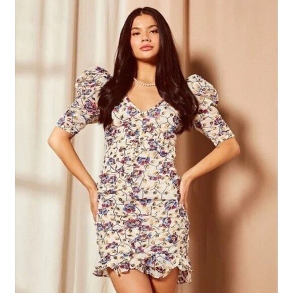 Isabel Marant Etoile Sireny Dress Cream Ecru Floral Multi Cotton Puff Sleeve 8 - Picture 3 of 9